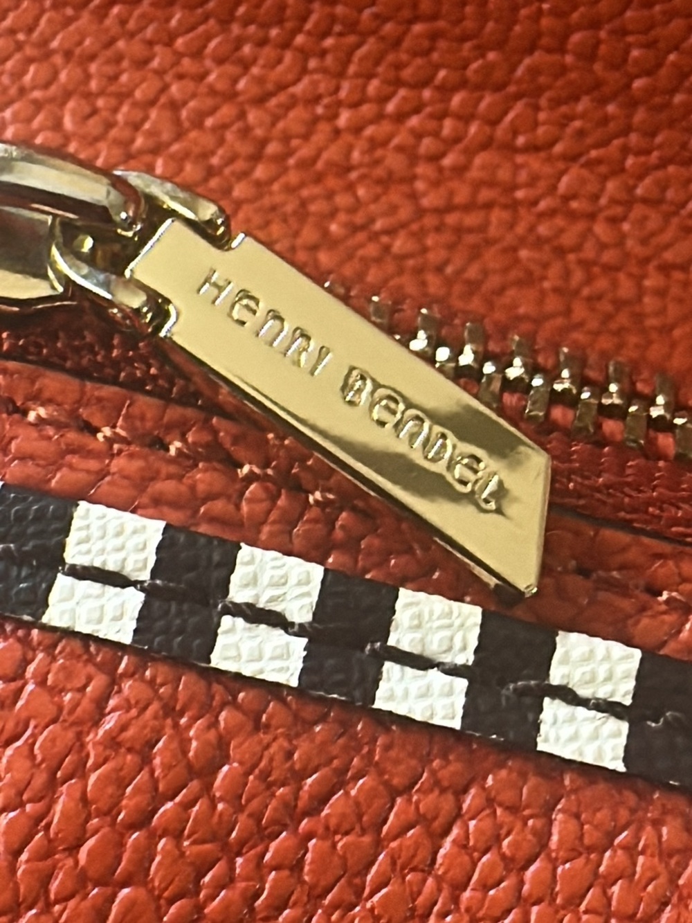 Henri Bendel orange & Gold Trifold Leather Wallet Zip Pocket 7.5" x 4" (bags26) - Picture 4 of 8